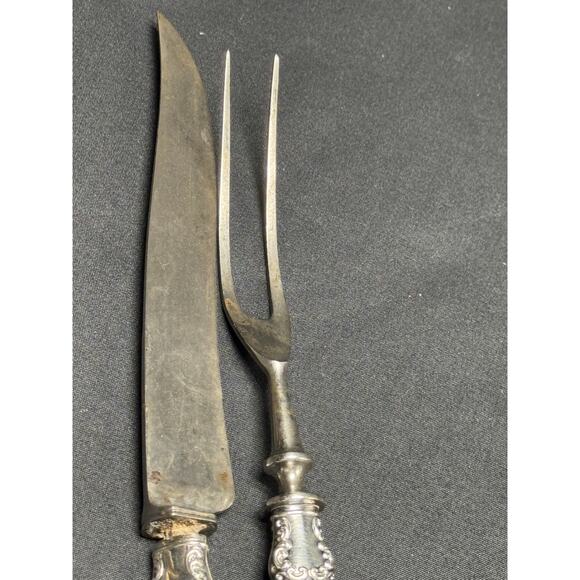 Antique Sterling Silver Carving Knife & Fork Set – Mother of Pearl Handles - Picture 8 of 9
